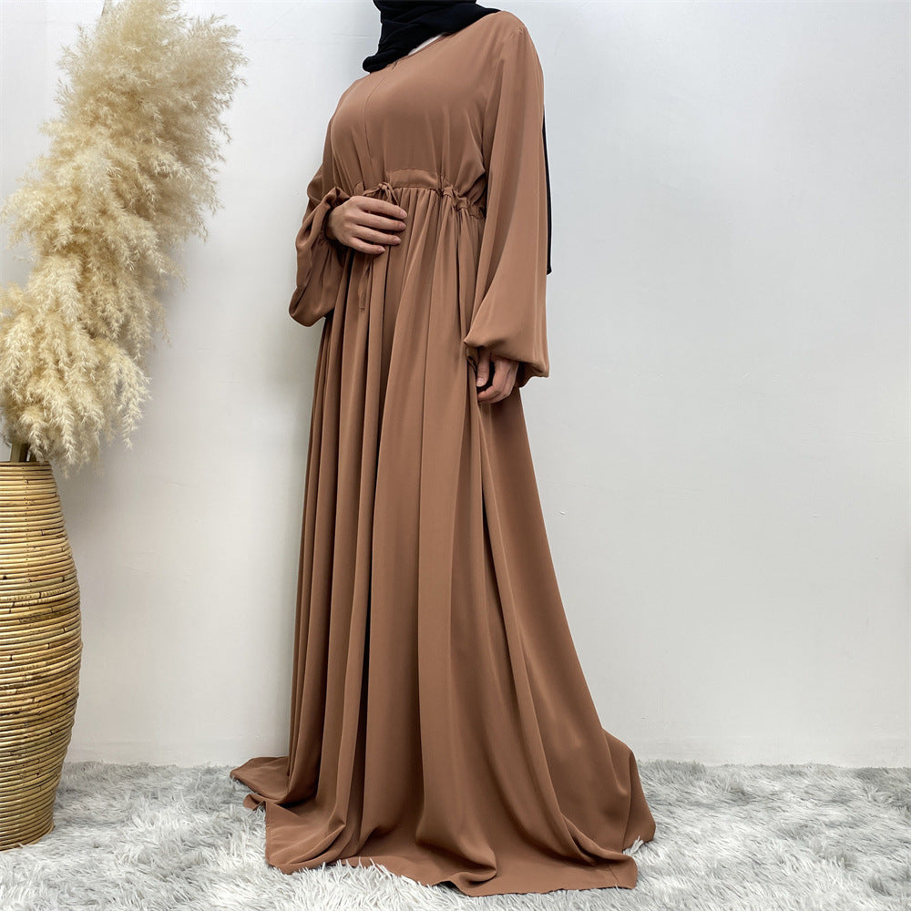 Modest Muslim Stretch Sleeve Front Zipper A-shaped Swing Pendulum Abaya. (MA175)