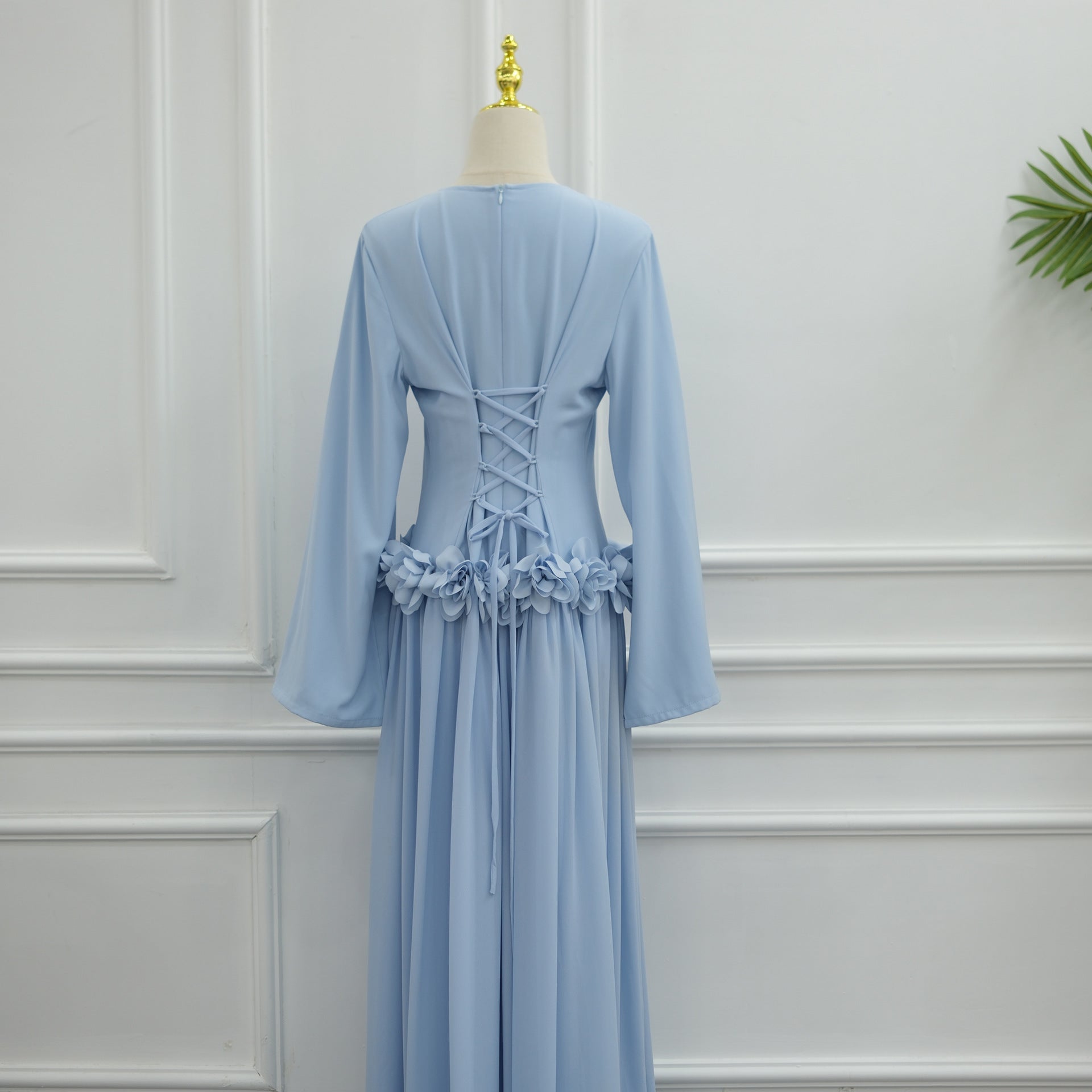 3D Rose Waist Fitted Maxi Dress(MS515)