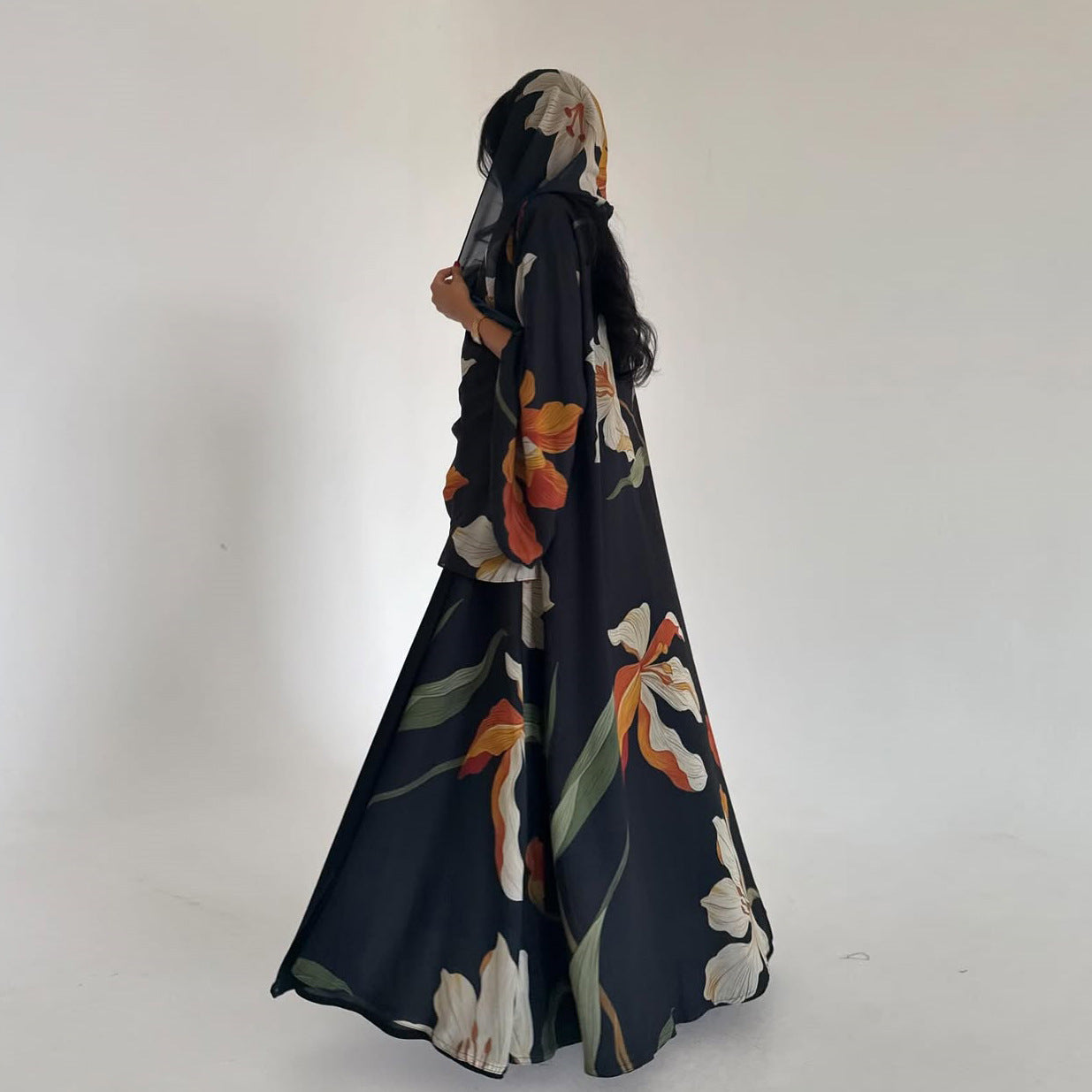 Floral Print Open Abaya with Matching Hijab(MOA287)