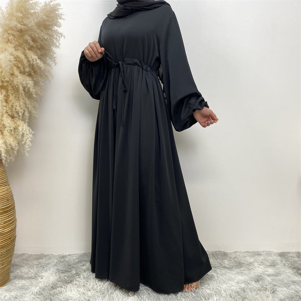 Modest Muslim Stretch Sleeve Front Zipper A-shaped Swing Pendulum Abaya. (MA175)