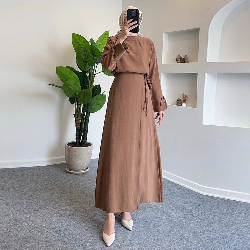 Tie-Cuff Blouse with High-Waist Skirt(MS293)