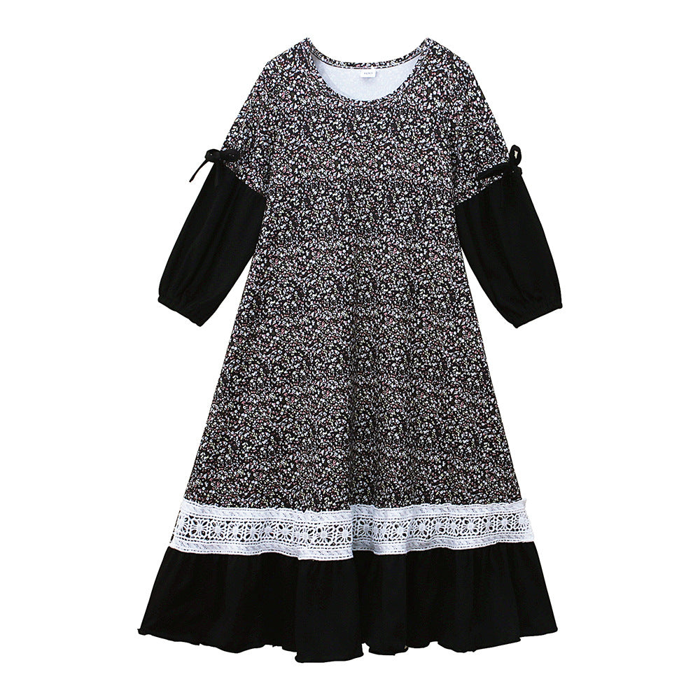 Girls Patchwork Floral Kid Abaya 2-Piece Set(MKG012)