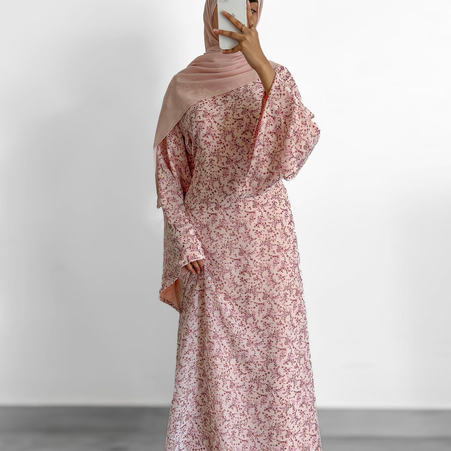 Floral Print Flared Sleeve Maxi Dress(MS490)
