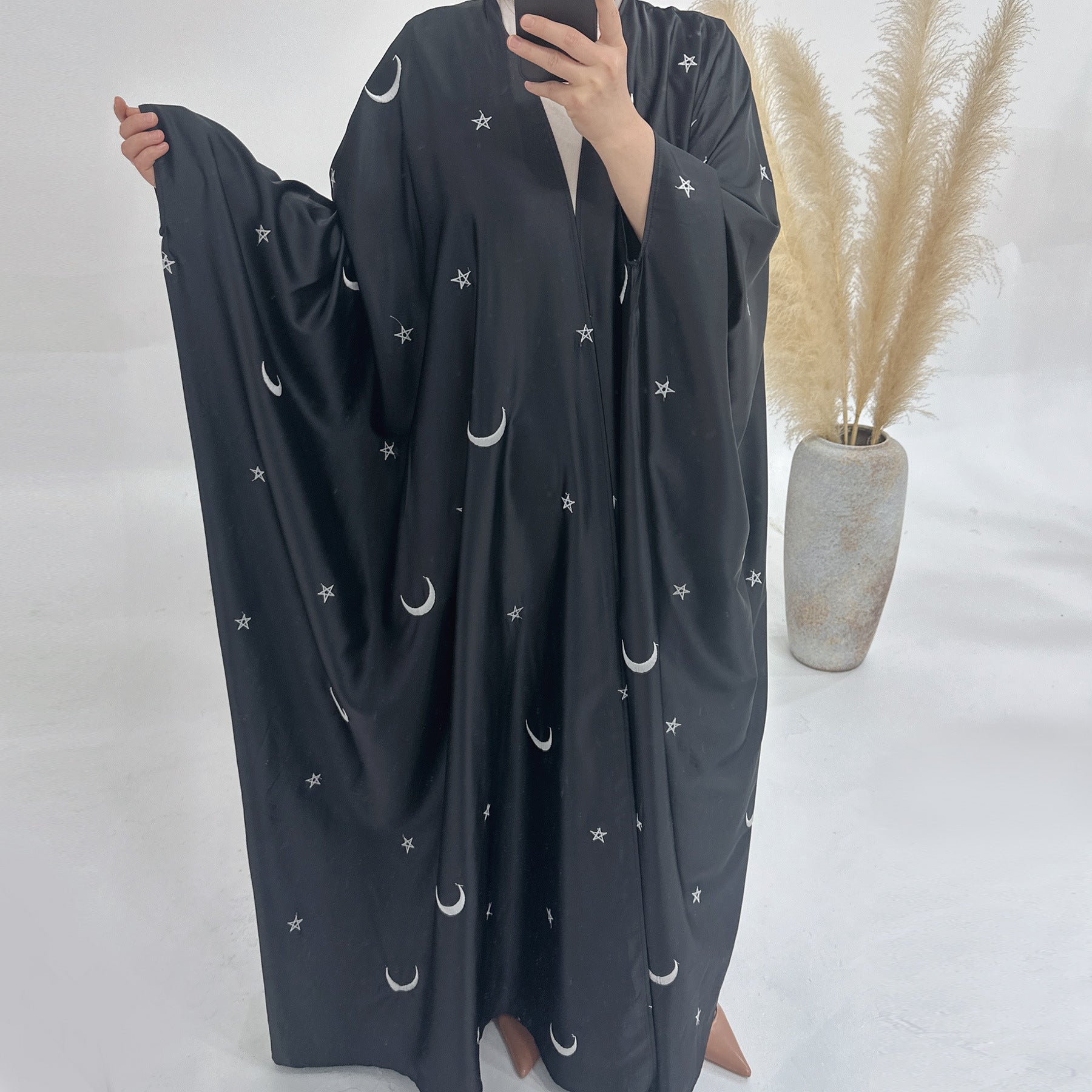 MOA043 EID Abaya Designs Moon&Star Вышивка Открытая Абая