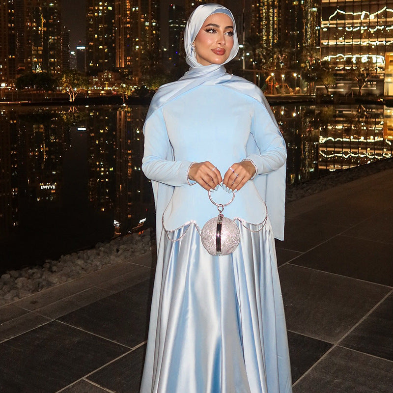 Light Blue Structured Shoulder Dress Set(MS298)