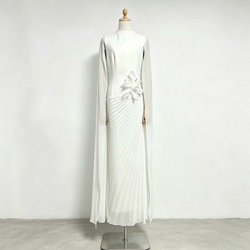 3D Bloemen Taille Avondfeest Maxi Jurk | Doorschijnend Mesh Raglan-Mouw Gown (MS566)