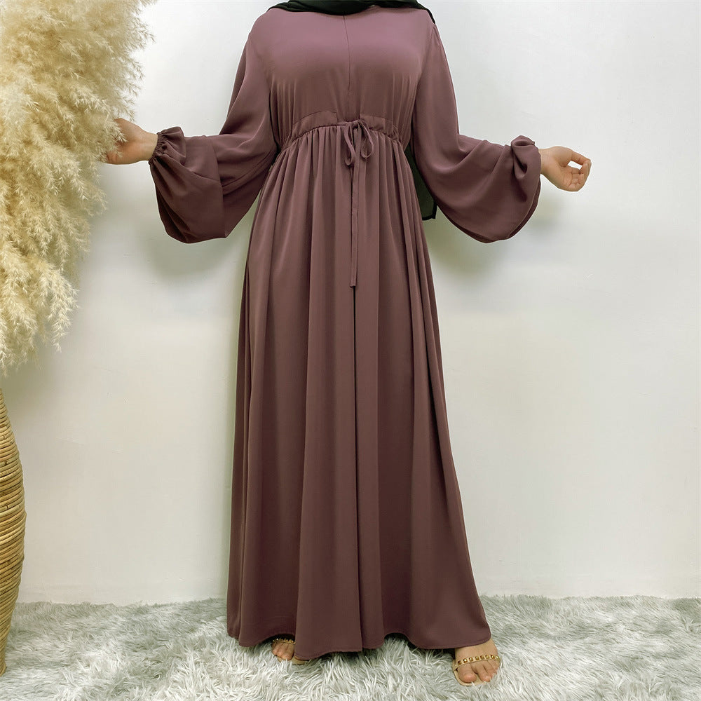 Modest Muslim Stretch Sleeve Front Zipper A-shaped Swing Pendulum Abaya. (MA175)