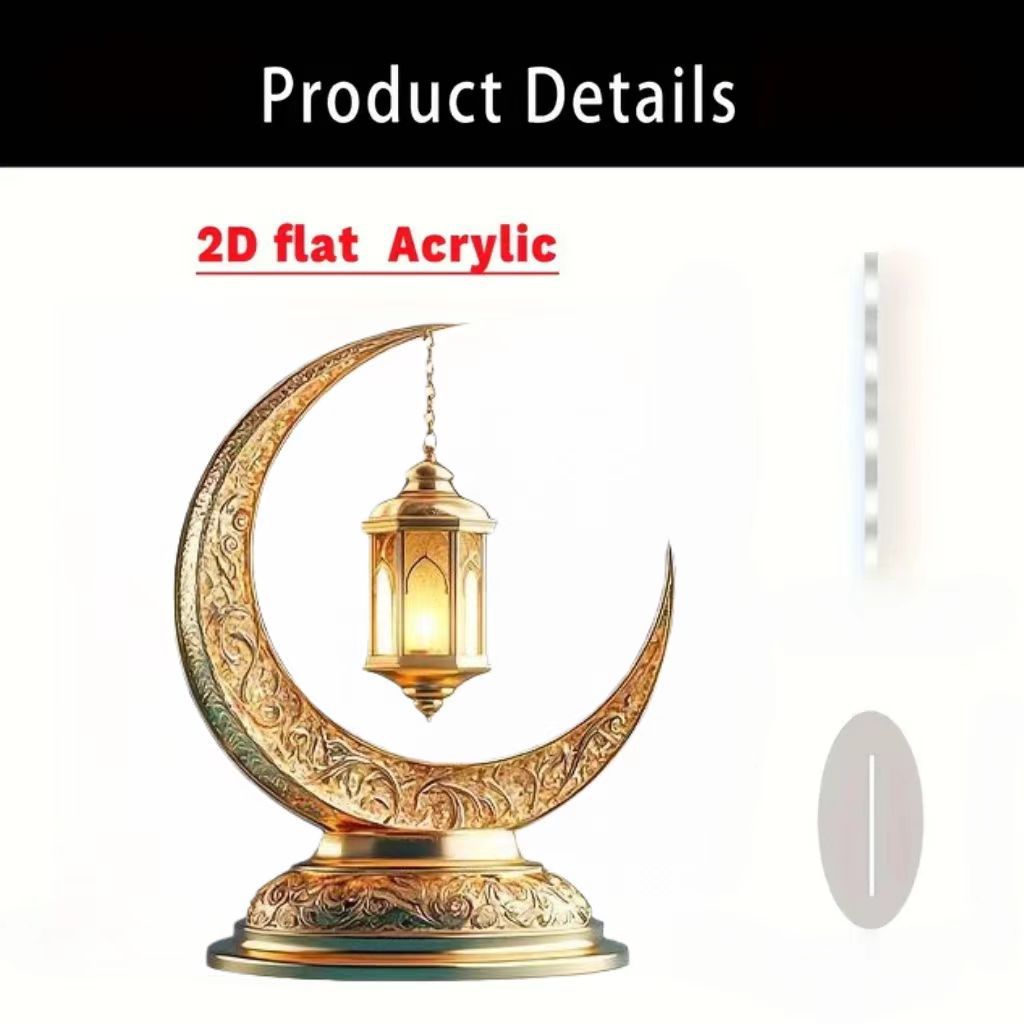 Islamic Crescent with Islamic Motifs Acrylic Desktop Ornament (MAC398)