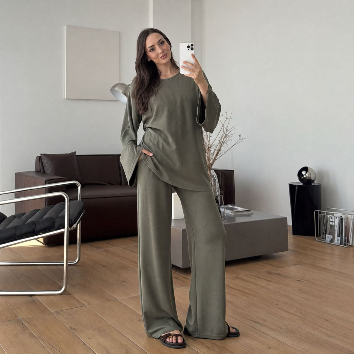 Cotton Belted Tunic & Wide-Leg Pants Set(MS570)