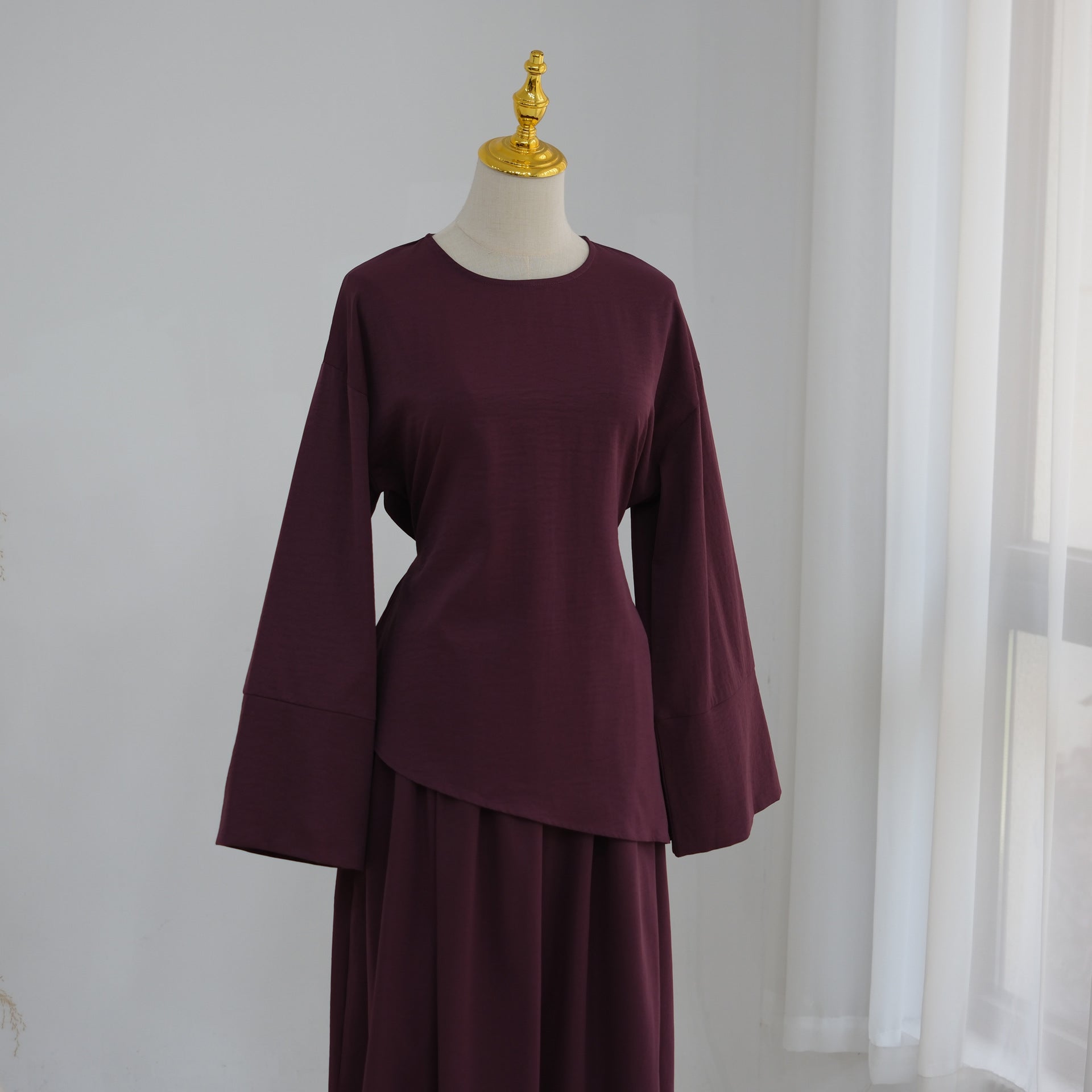 Bell Sleeve Back-Tie Top & A-Line Maxi Skirt Set(MS469)