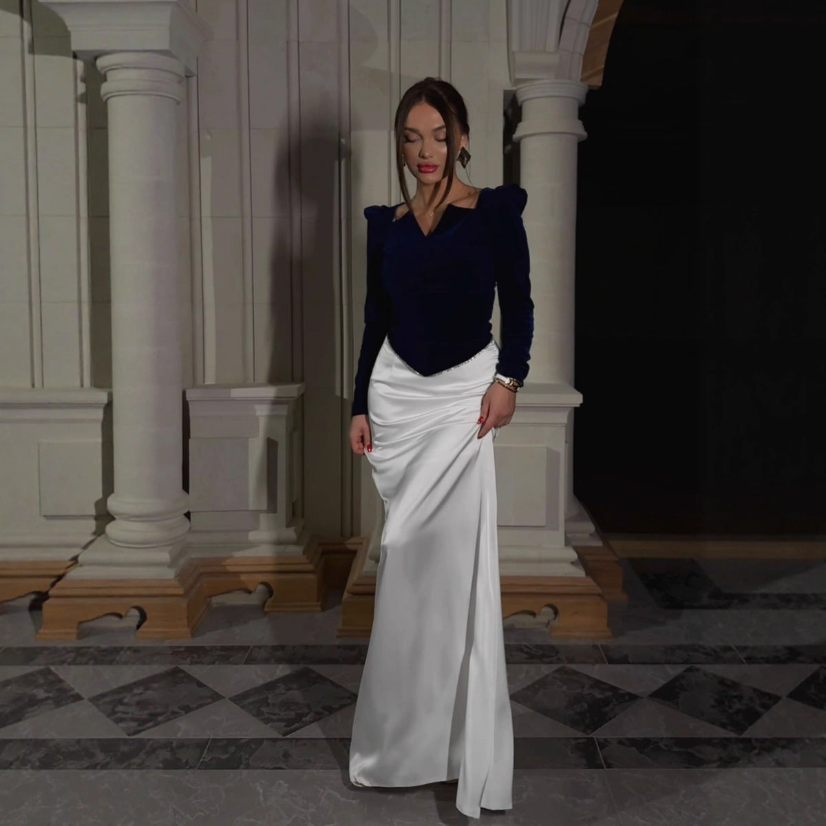 Velvet & Satin Two-Piece Evening Set(MS281)