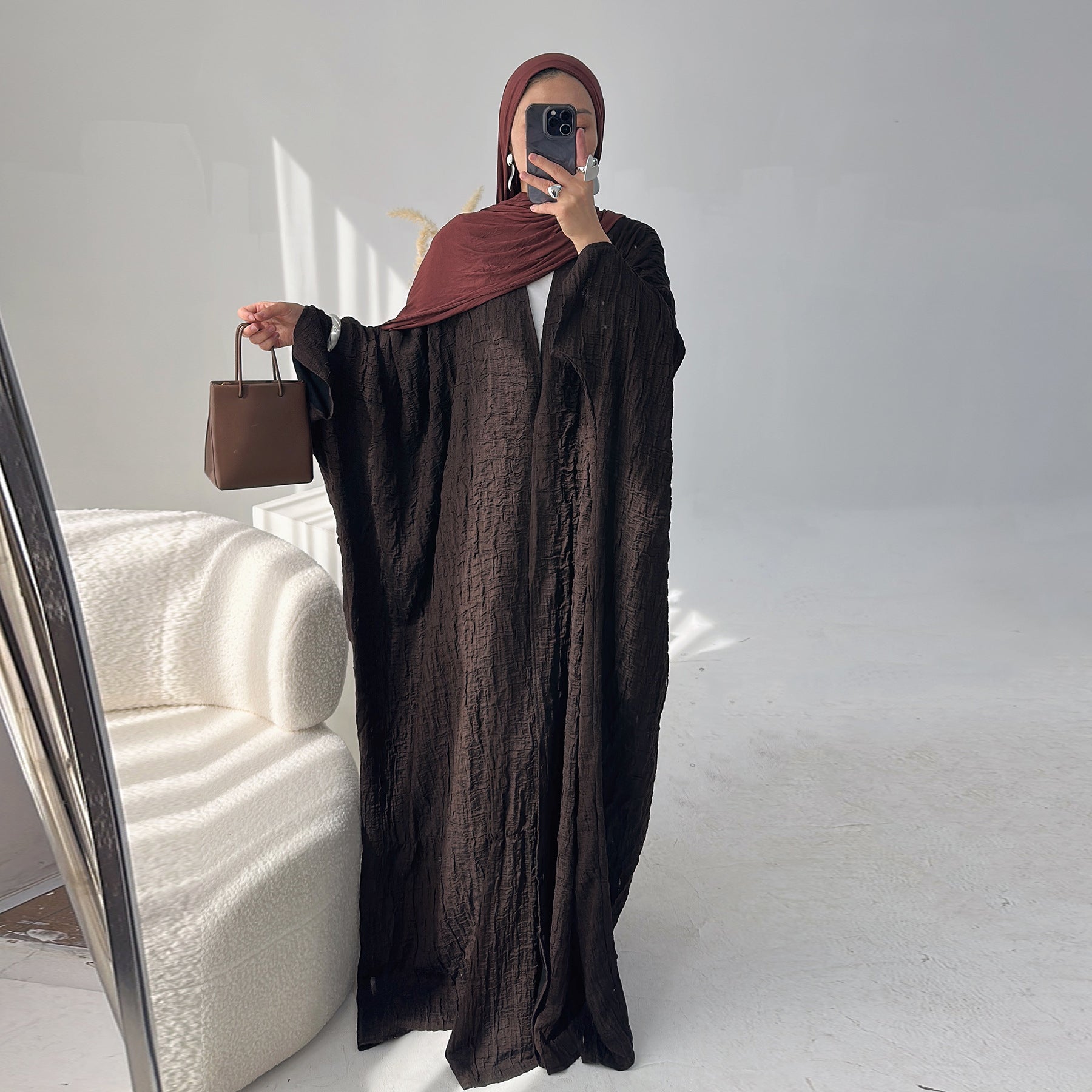 Textured Jacquard Abaya with Batwing Cardigan & Belt(MOA281)