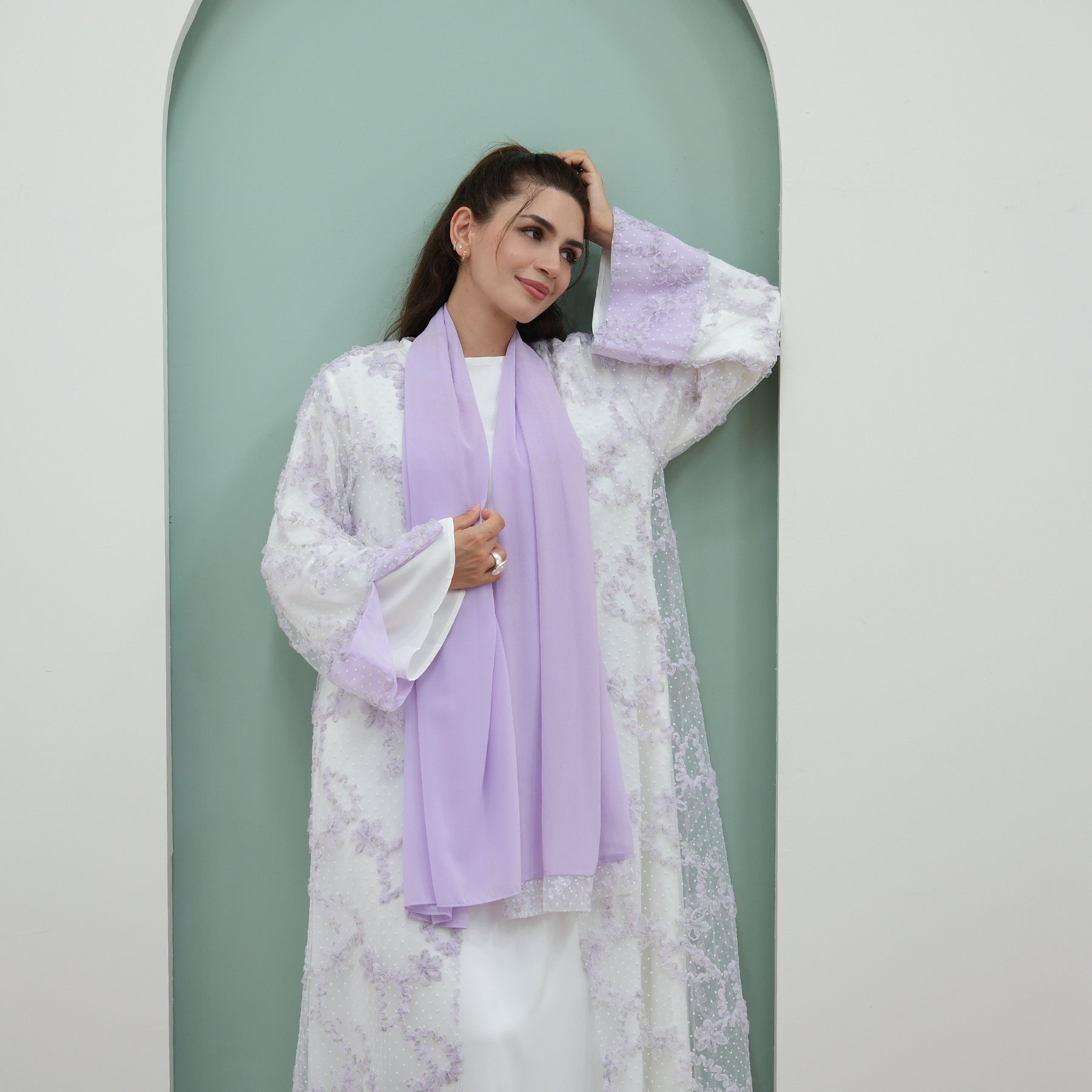 3D Floral Mesh Open Abaya(MOA288)