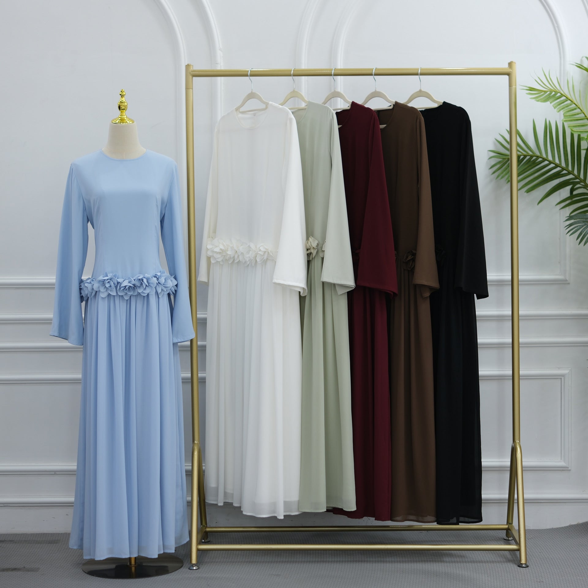 3D Rose Waist Fitted Maxi Dress(MS515)