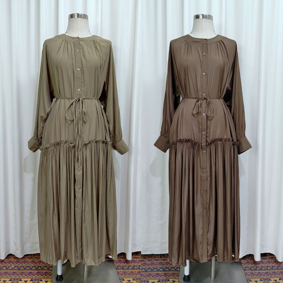 Solid Colour Tie-Waist Maxi Dress(MA472)