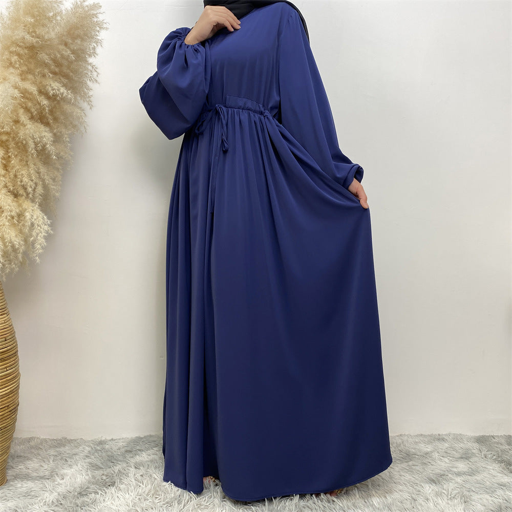 Modest Muslim Stretch Sleeve Front Zipper A-shaped Swing Pendulum Abaya. (MA175)