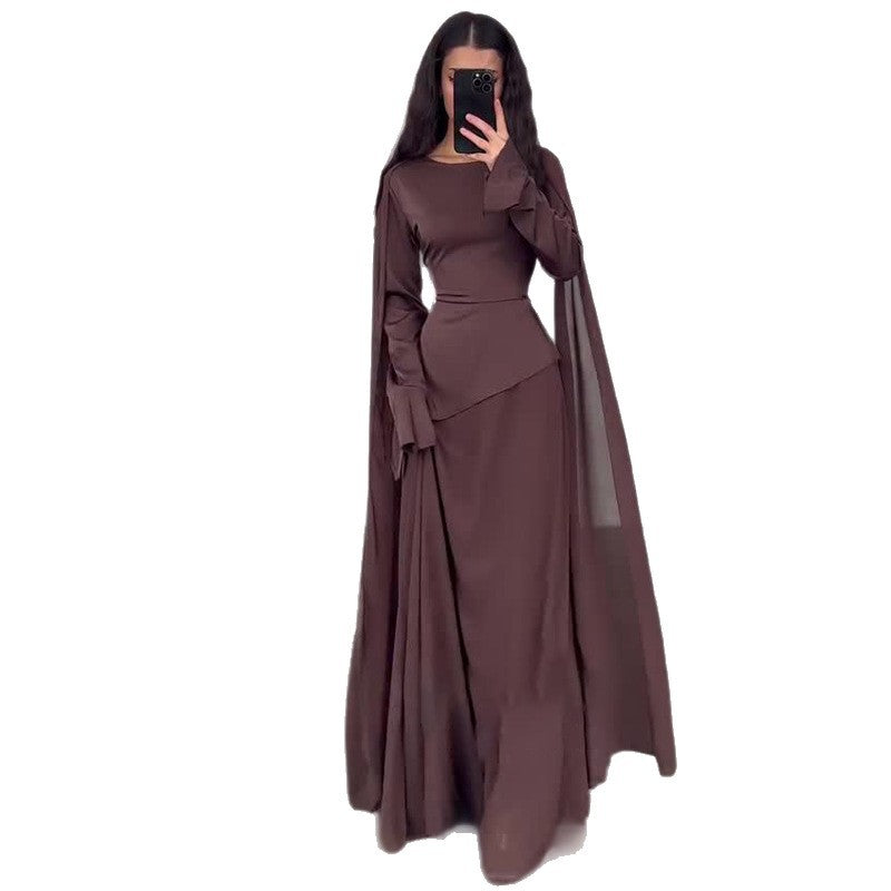 Brown Asymmetric Waist Abaya(MS288)