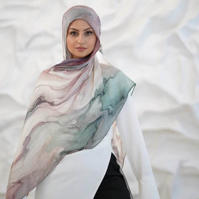Tie-Dye Watercolor Print Satin Hijab Scarf(MH212)