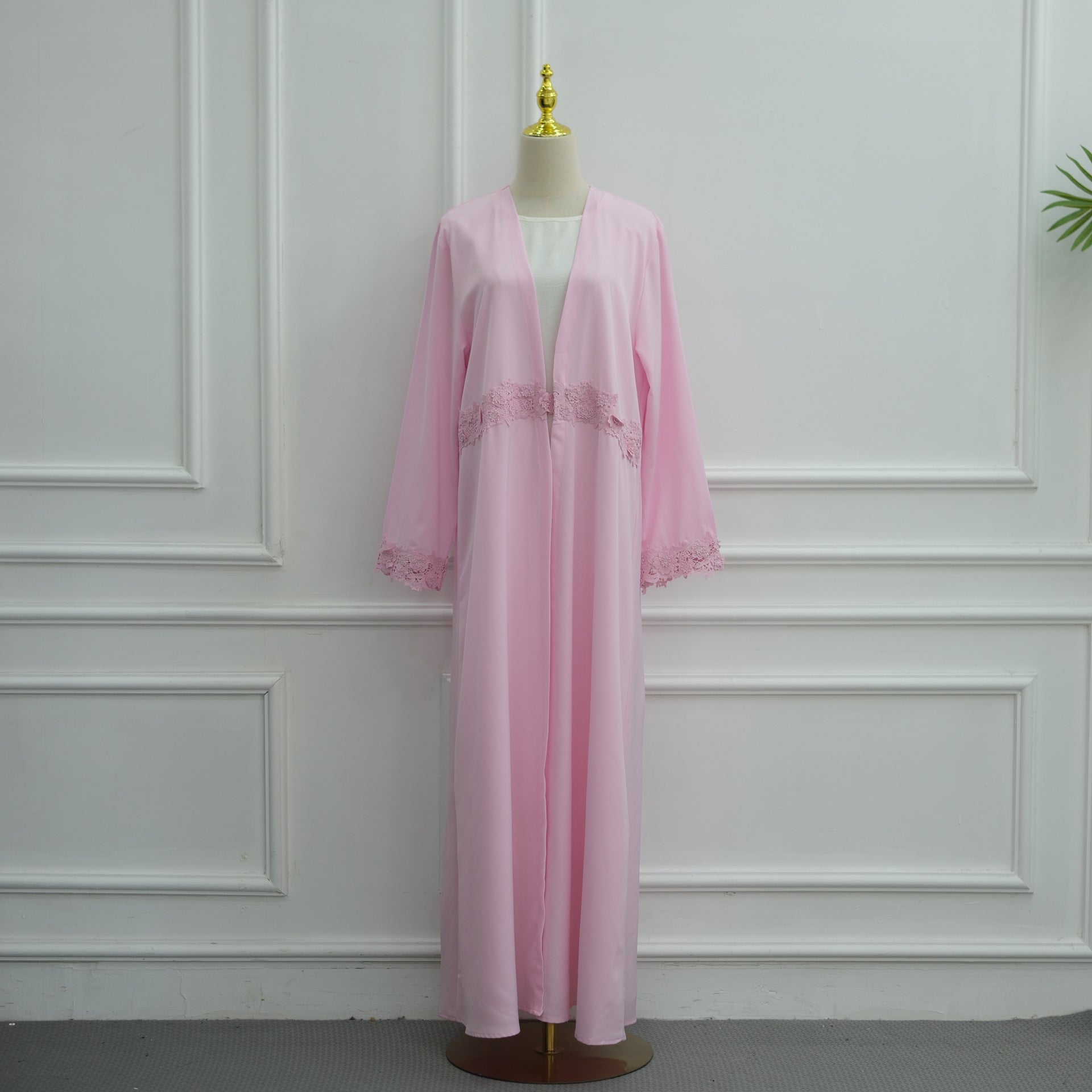3D Floral Lace Trim Open Abaya(MOA336)