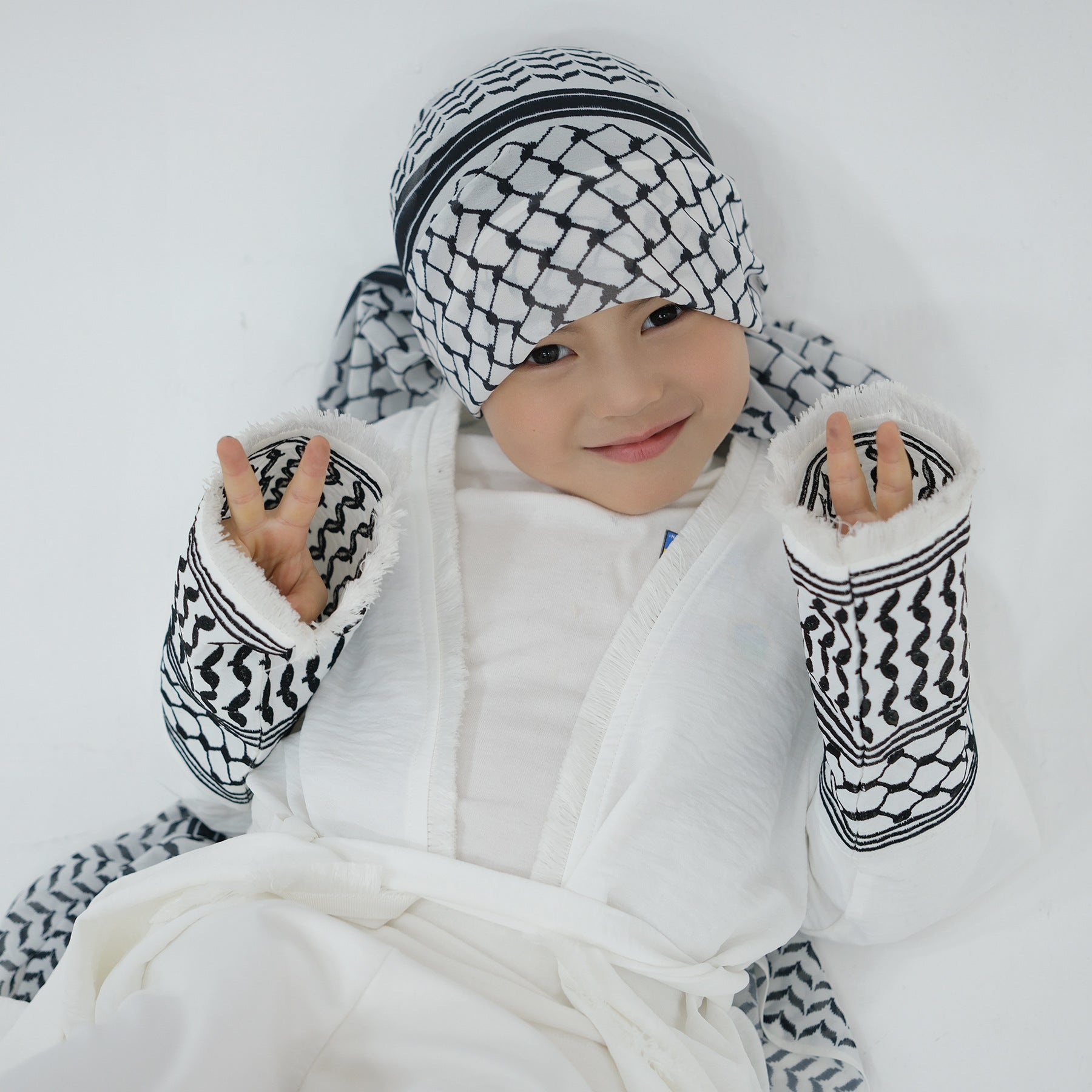 Embroidered Children's Abaya Set Pakistan Geometric Print Robe Abaya with Matching Belt. (MKG015)