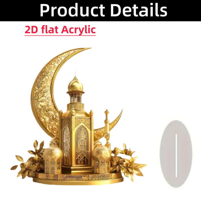 Islamic Crescent with Islamic Motifs Acrylic Desktop Ornament (MAC398)