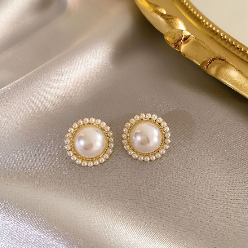Vintage Wine Red Pearl Stud Earrings(MAC466)