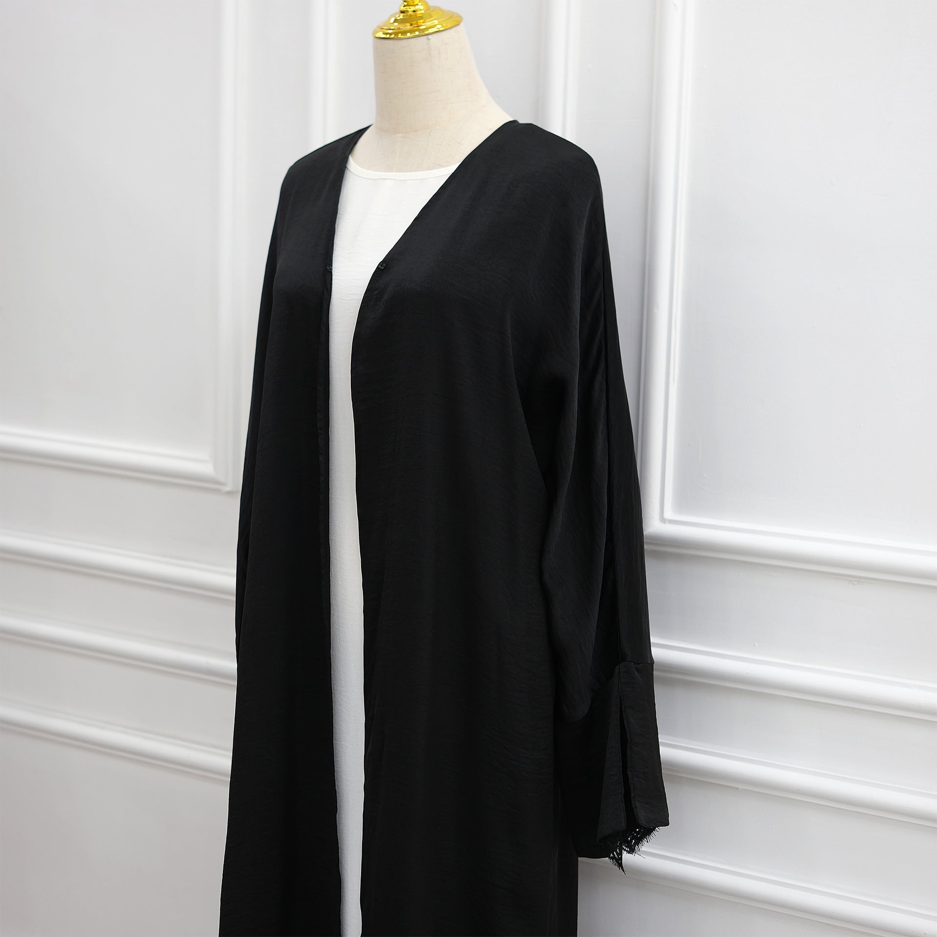 Lace Cuff Crinkle Open Abaya(MOA328)