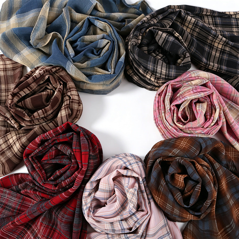 Vintage Tartan Plaid Lightweight Hijab Scarf(MH258)