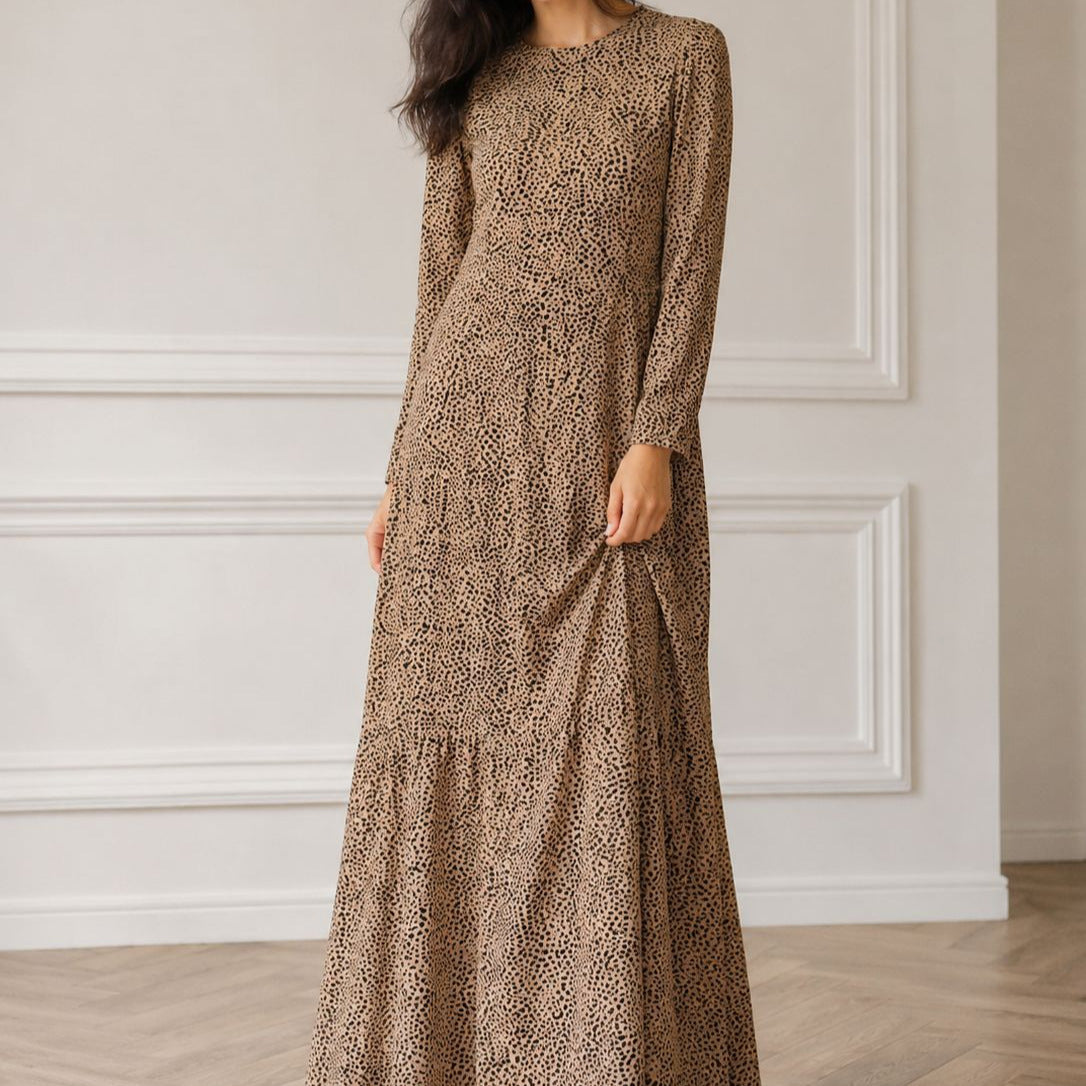 Scattered Spot Print Long Sleeve Maxi Dress(MS493)