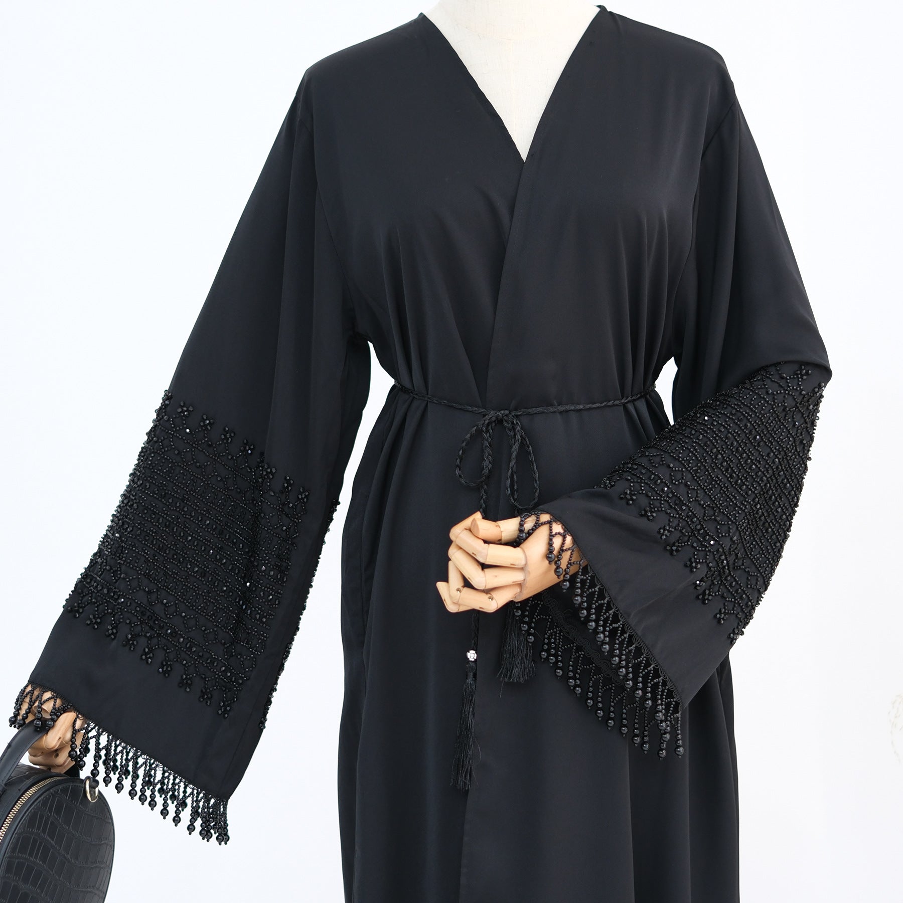 Beaded Embroidery Flared-Sleeve Open Abaya(MOA334)