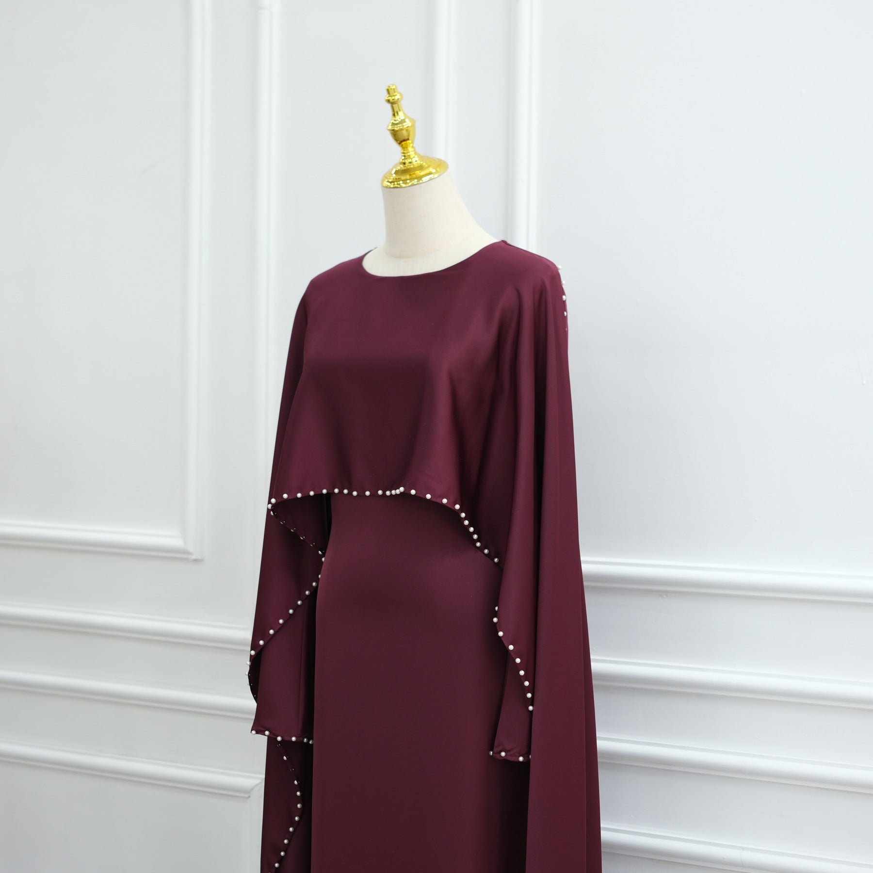 Pearl Embellished Kaftan Abaya | Luxury Cape Sleeve Maxi Dress(MA382)