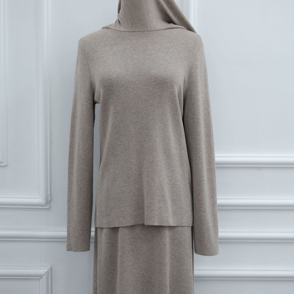Modest Cape Knit Top & Maxi Skirt Set(MS537)