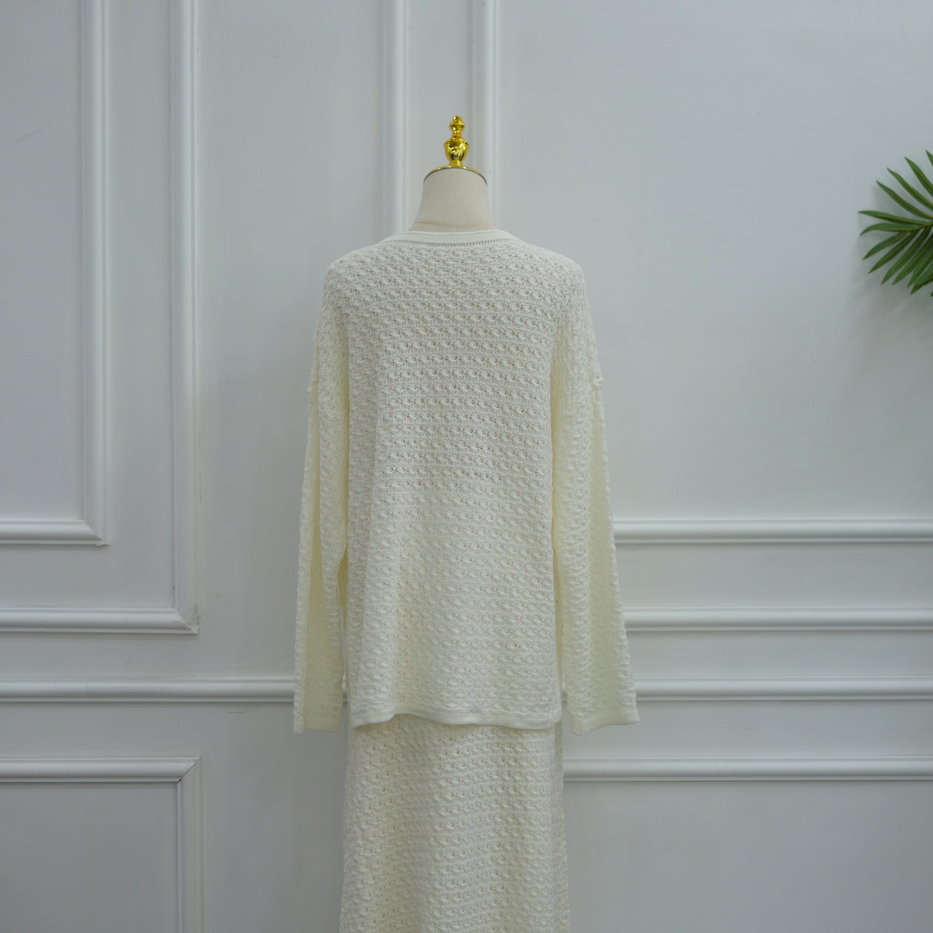 Ensemble coordonné Sweater Crochet ajouré & Jupe Maxi Doublée (MS523)