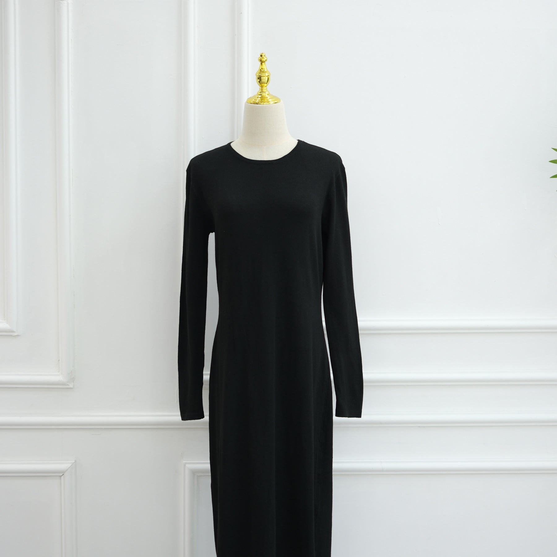 Hollow-Out Knit Open Abaya Cardigan with Waist Belt(MOA315)