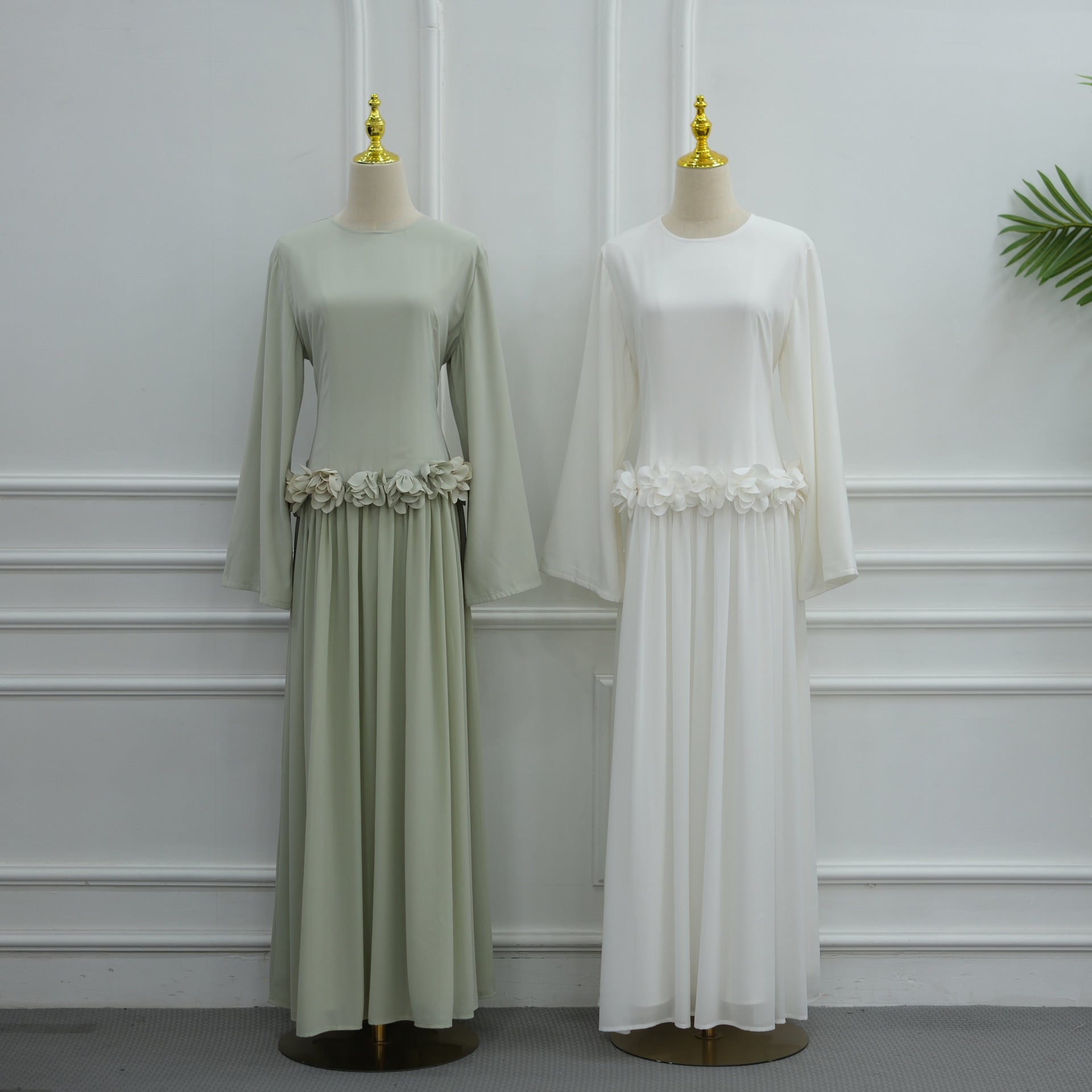 3D Rose Waist Fitted Maxi Dress(MS515)