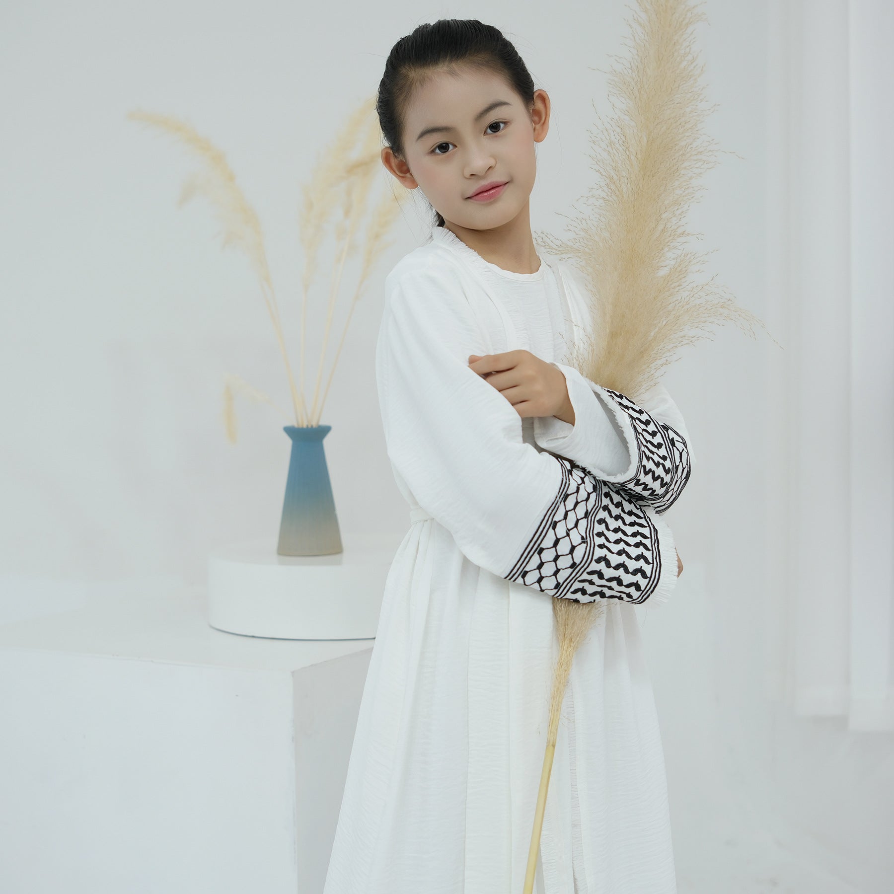 Embroidered Children's Abaya Set Pakistan Geometric Print Robe Abaya with Matching Belt. (MKG015)