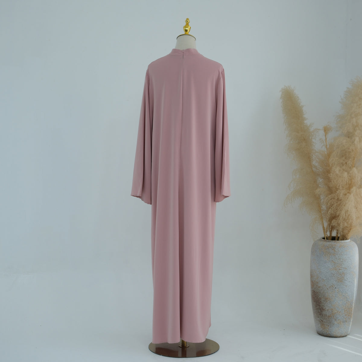Stand-Collar Nida Maxi Dress | Long-Sleeve Belted Modest Dress(MA475)