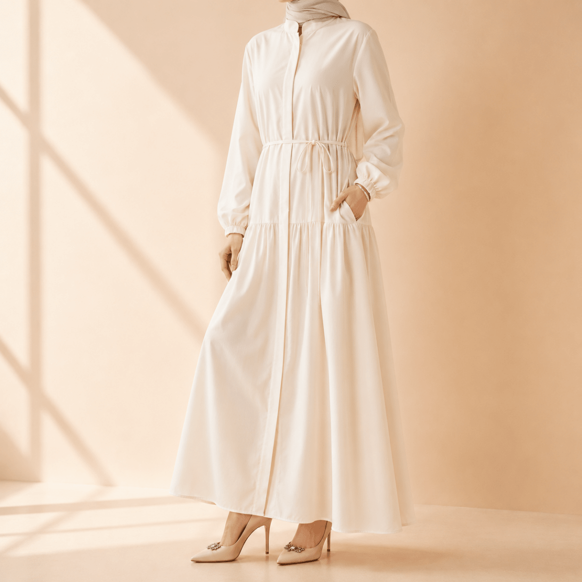 A - Line Trench Shirt Maxi Dress with Pockets(MA422) - Mariam's Collection