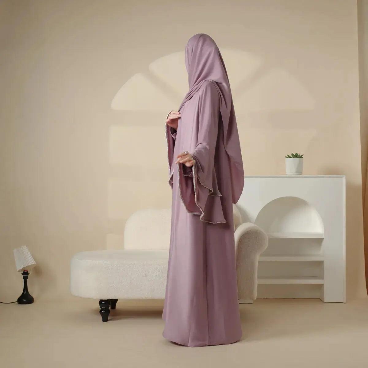 MOA033 Crepe Satin Ruffle Sleeve Abaya Set 5-piece Mariam's Collection
