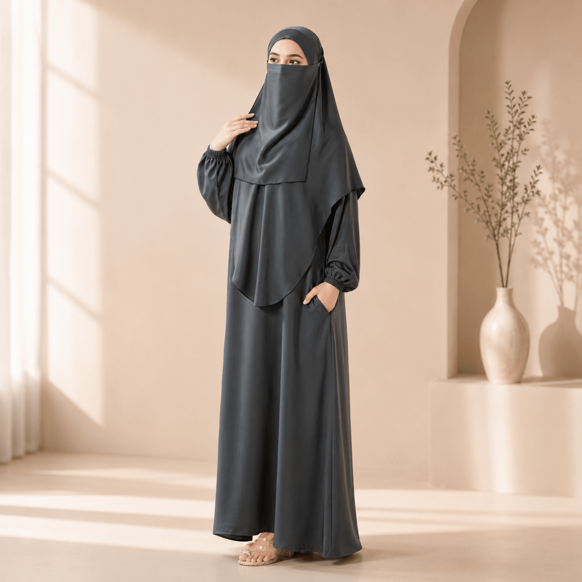 Abaya With Niqab and Khimar | Satin Niqab Khimar and Abaya (MK024) - Mariam's Collection