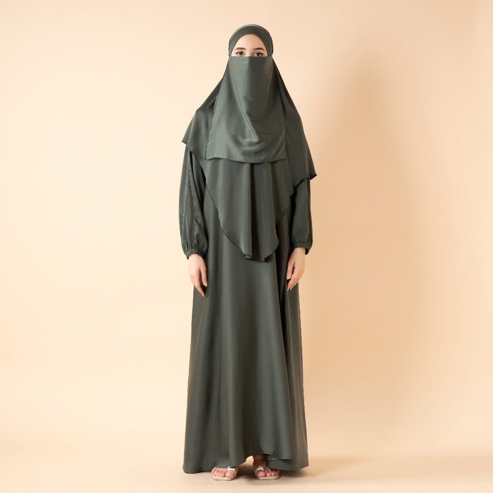 Abaya With Niqab and Khimar | Satin Niqab Khimar and Abaya(MK024) - Mariam's Collection