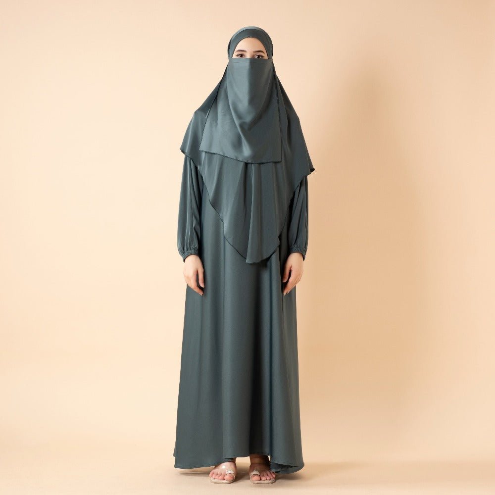 Abaya With Niqab and Khimar | Satin Niqab Khimar and Abaya(MK024) - Mariam's Collection