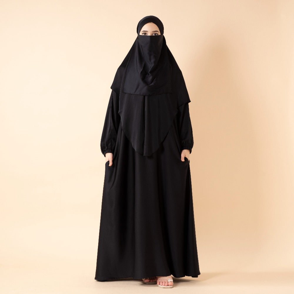 Abaya With Niqab and Khimar | Satin Niqab Khimar and Abaya(MK024) - Mariam's Collection