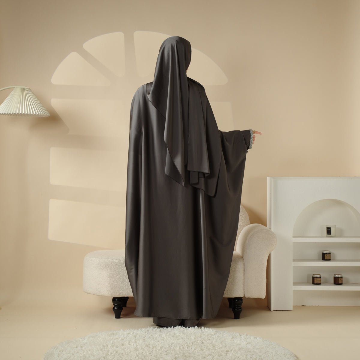 Abaya With Satin Shirt And Rhinestone Trousers | 4 - Piece Set Abaya (MOA060) - Mariam's Collection