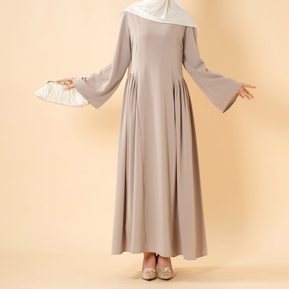 Nida Flared Maxi Dress with Pleated A-Line Skirt & Wide Bell Sleeves(MS435)