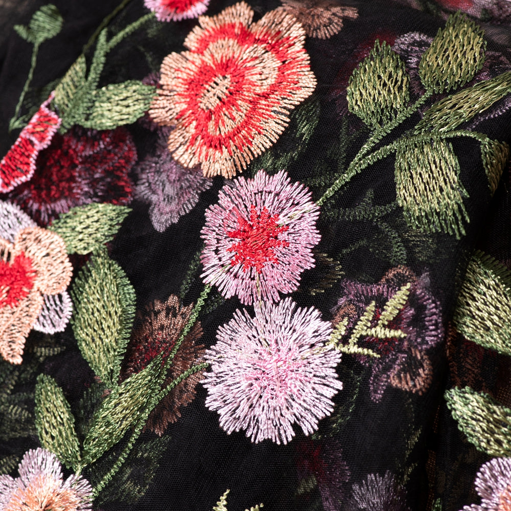 3D-Style Rose Garden Embroidered Open Abaya (MOA275)