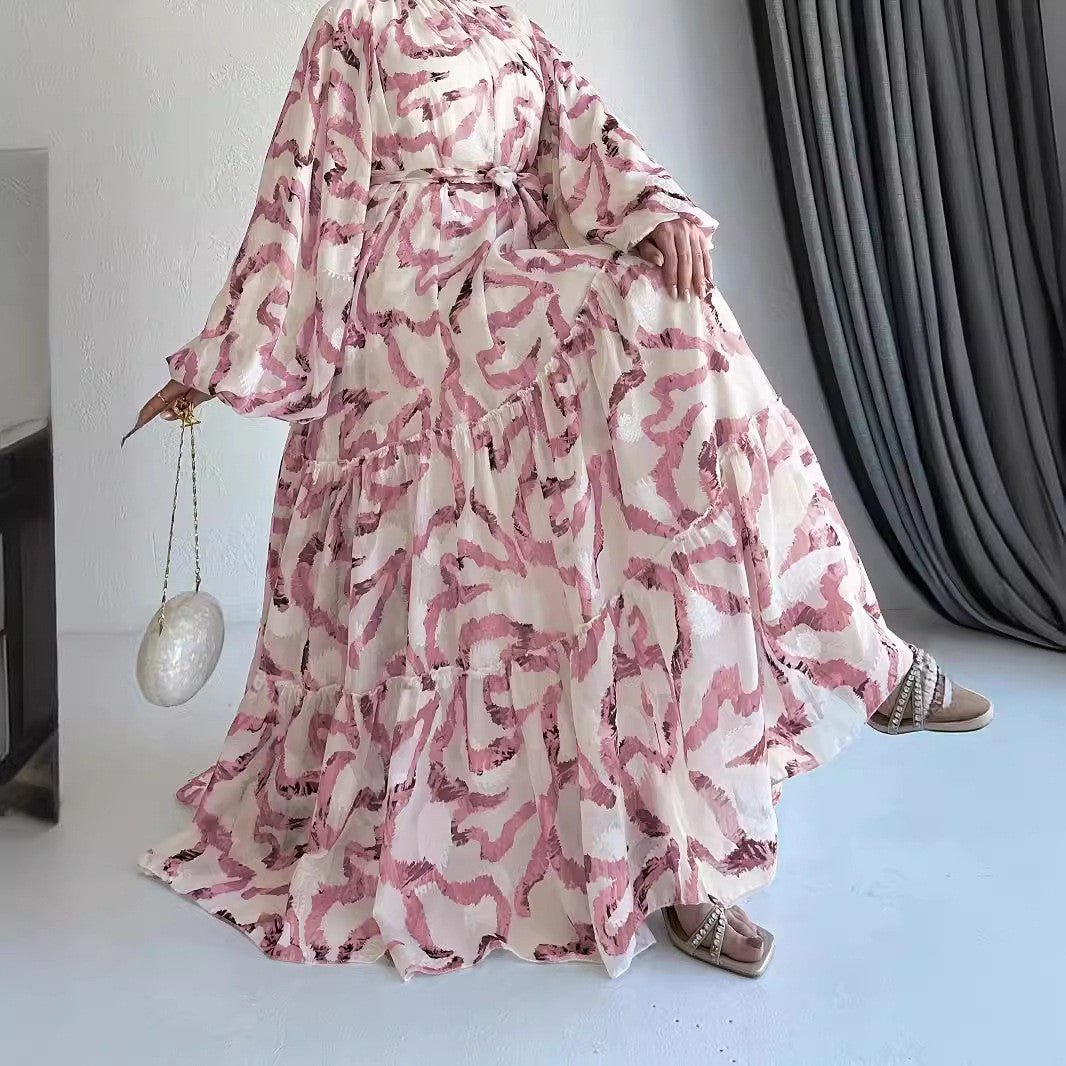 abstract chiffon ruffle maxi dress ASOS DESIGN ruffle chiffon maxi dress in chocolate abstract print
