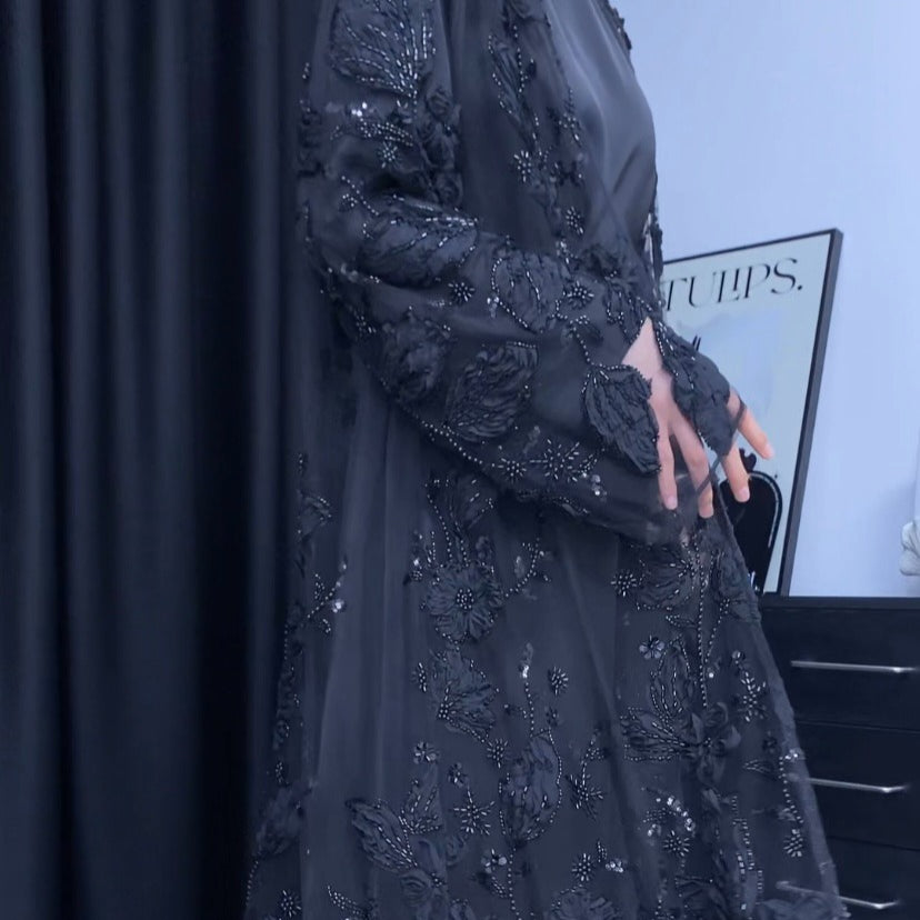 Sunlit Petals Floral Embroidered Abaya – Secret Garden Series (MOA300)