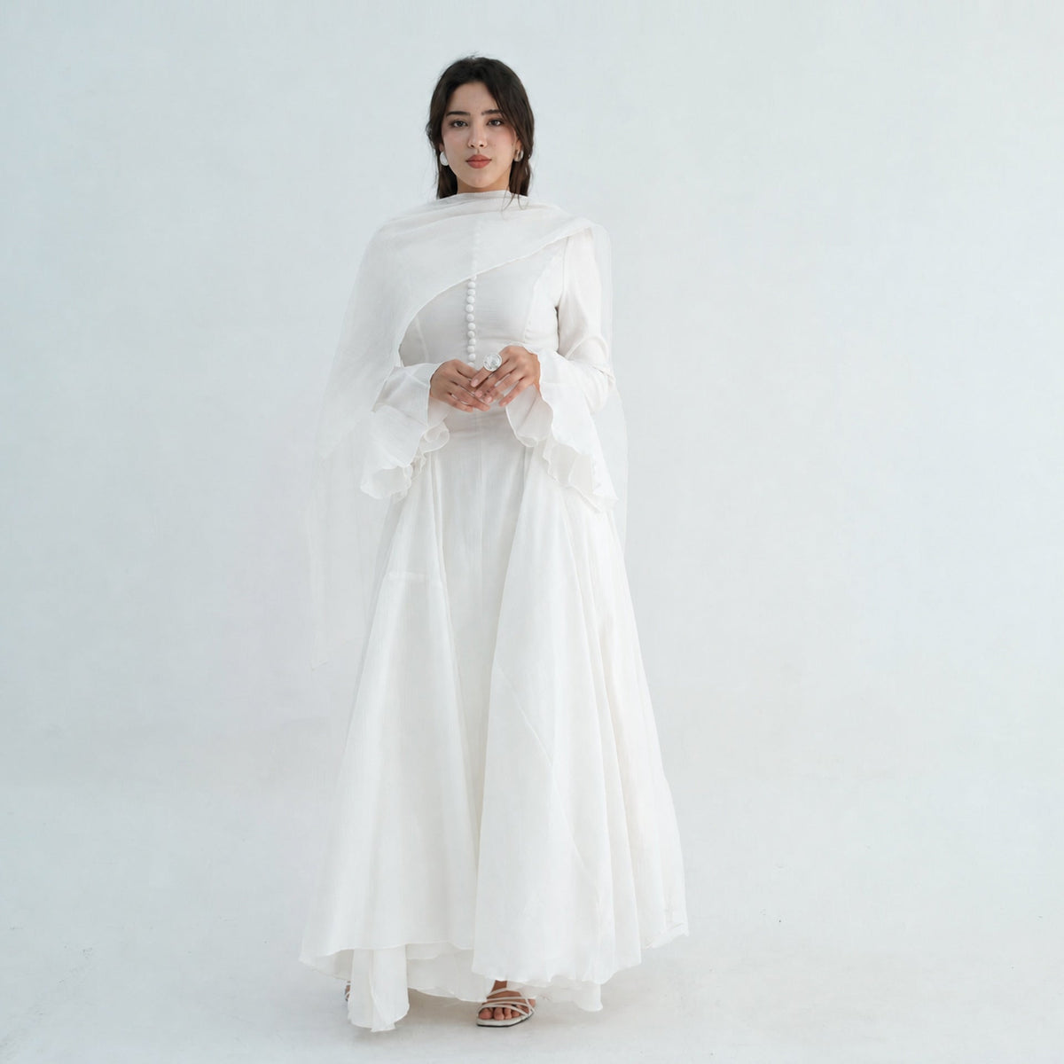 Accordion-Pleat Maxi Dress & Scarf Set(MS596) - Mariam's Collection