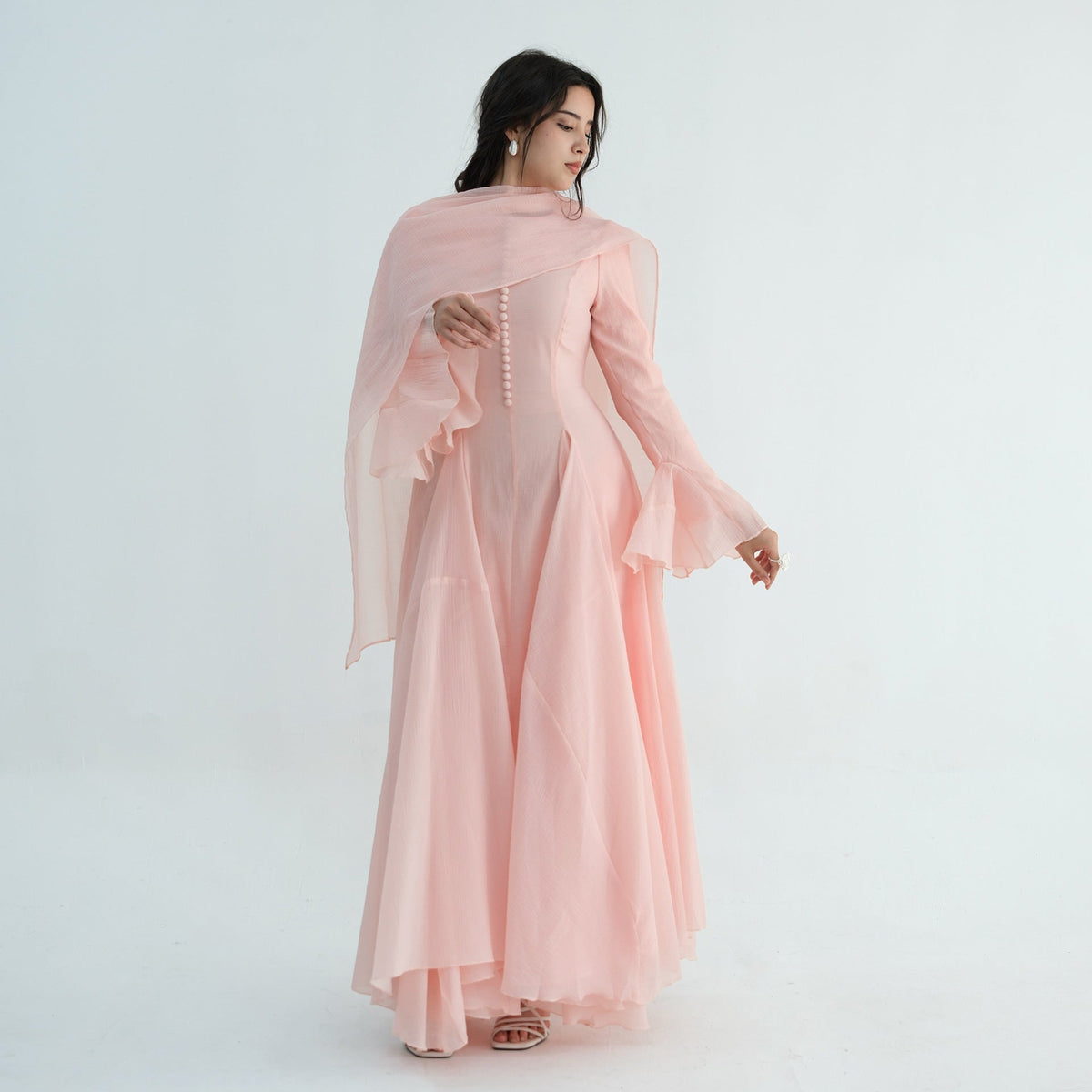 Accordion-Pleat Maxi Dress & Scarf Set(MS596) - Mariam's Collection